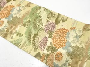 アンティーク　鶴に几帳・花籠模様織り出し丸帯（材料）